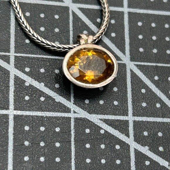 Pandora Jewelry - Pandora 925 ALE Sterling Silver Necklace Brown Gemstone Oval Pendant 17.5 inch